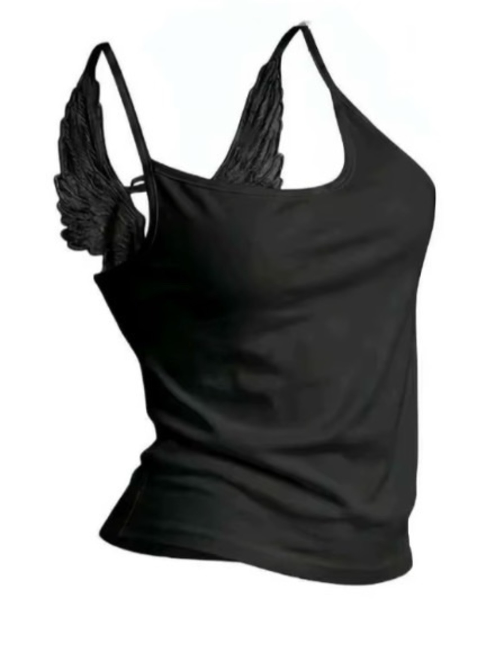 Black Sleeveless Tank with Angel Wing Strap Crop Top